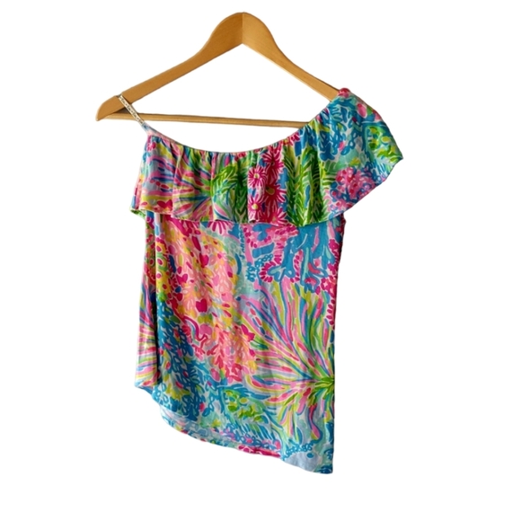 Lilly Pulitzer One Shoulder Top Bright Colored Floral Print Size XS - Picture 1 of 5